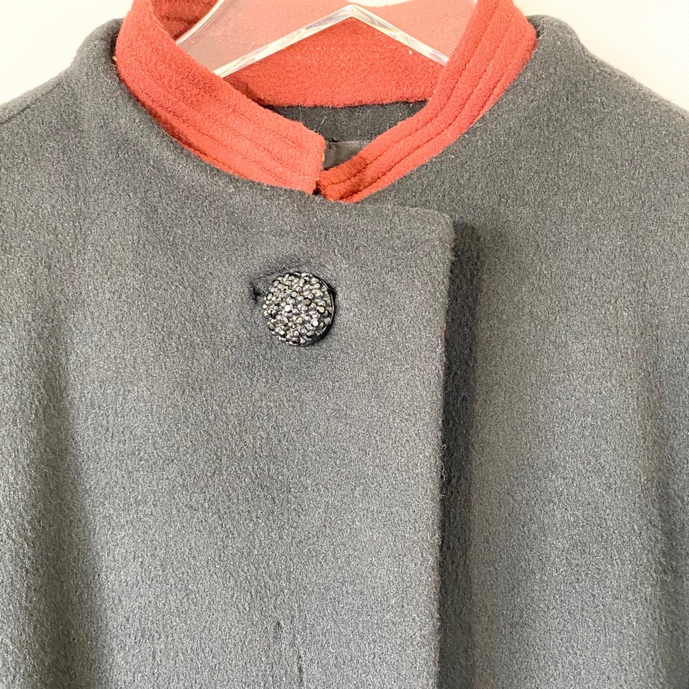 Vtg Albert Nipon Black/Burgundy Wool Coat Sz 10 - image 2